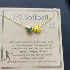 Gold Heart and Yellow Softball Necklace